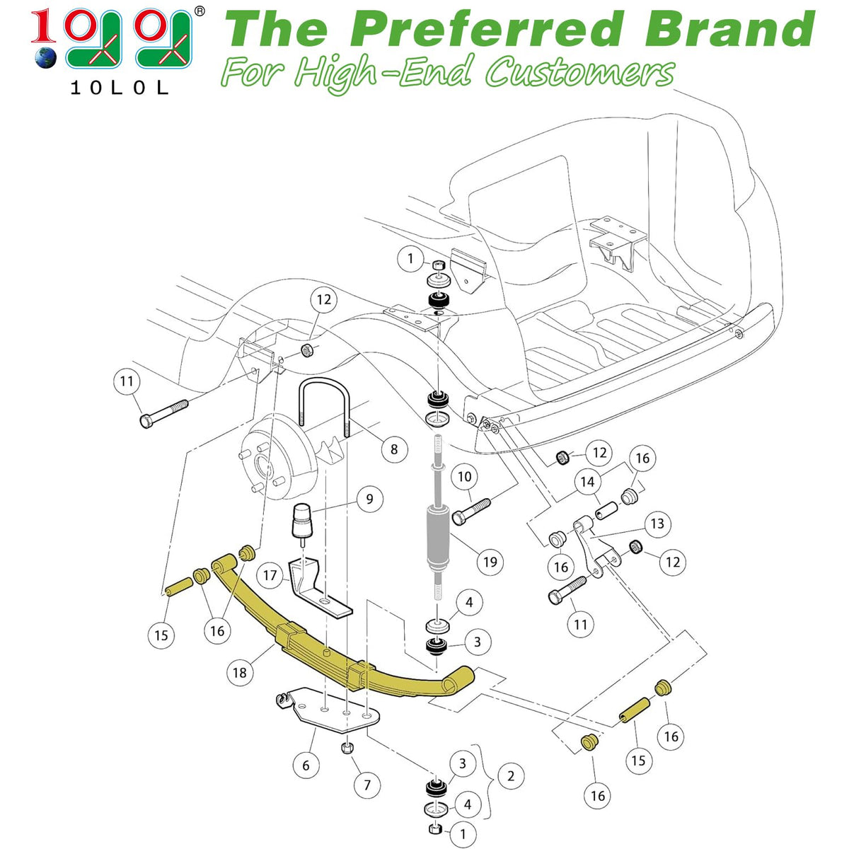 10L0L urethane bushings kit for Club Car enhances wear resistance and ride quality.