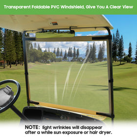 Velcro strap secures windshield during bumpy golf cart rides