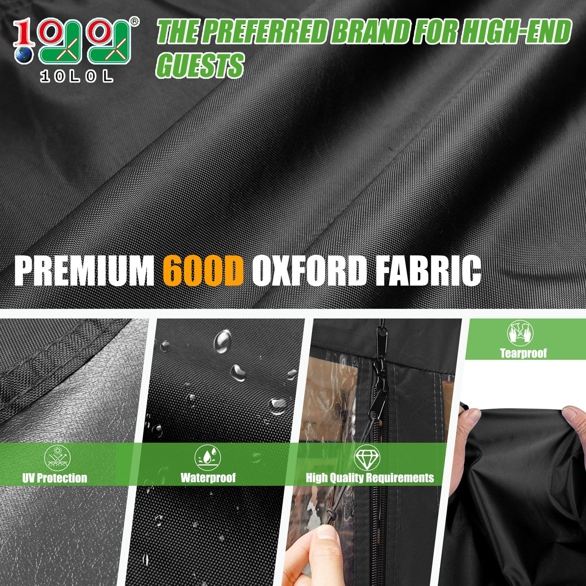 10L0L waterproof 600D fabric protects the cart against sun and snow