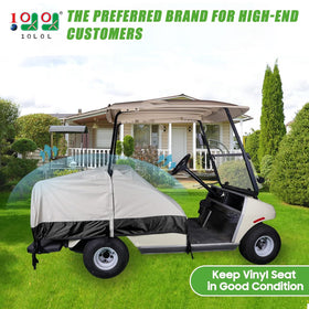 10L0L waterproof golf cart seat cover showing rain and dust protection for a clean interior.