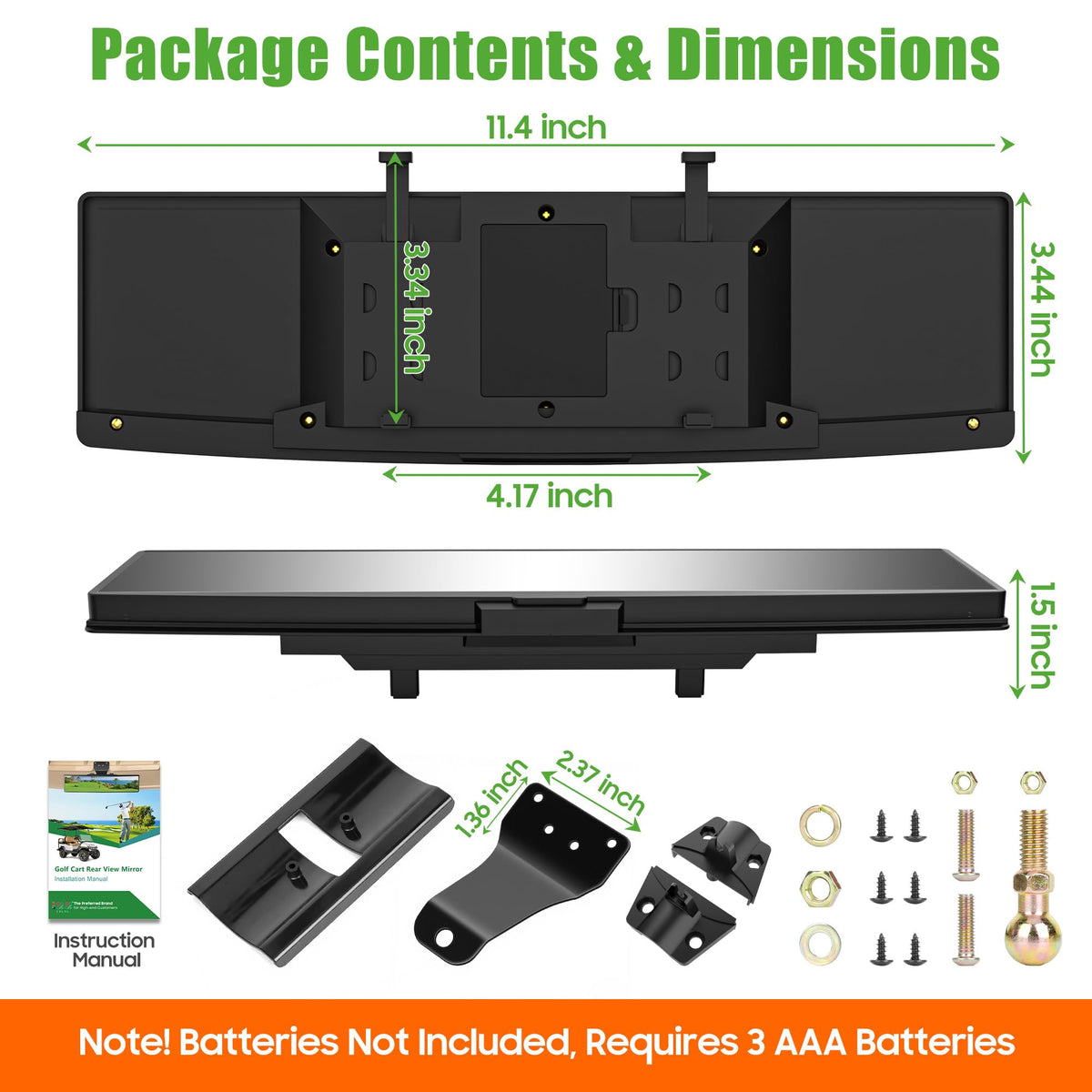 Compact 11.4 by 3.44 inch frame fits many carts.