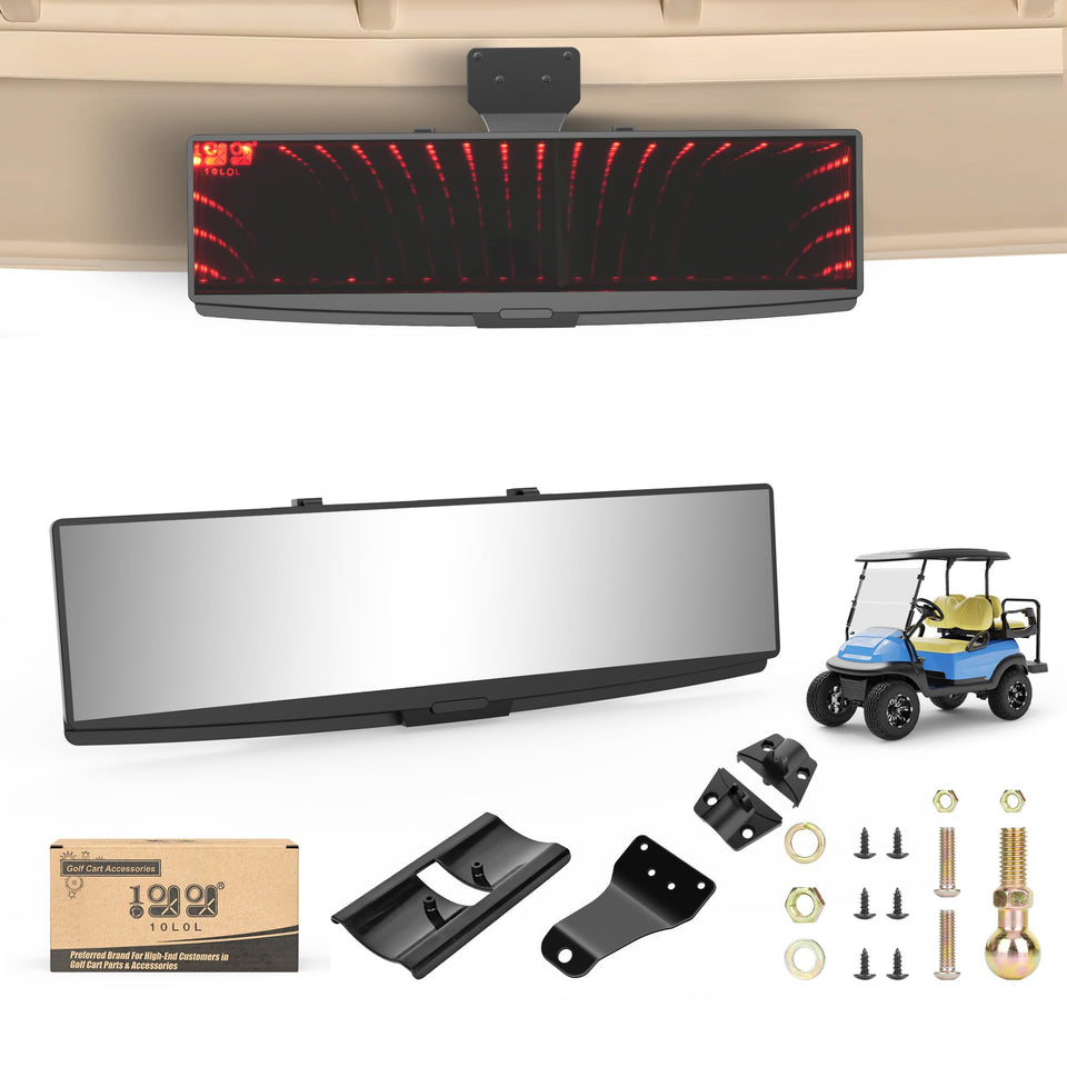 The 10L0L Wide View Mirror enhances EZGO rear visibility at night.