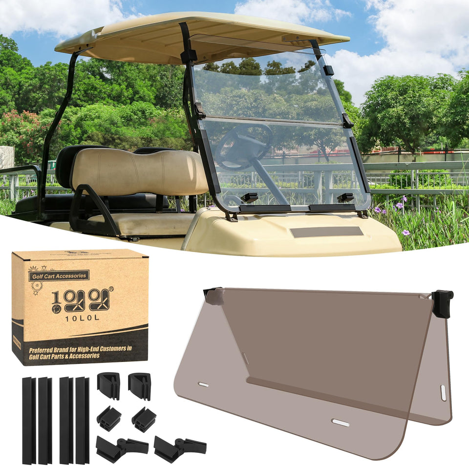 10L0L Golf Cart Windshield folds down for Club Car DS 1982-2000 with crystal-clear view and UV protection.