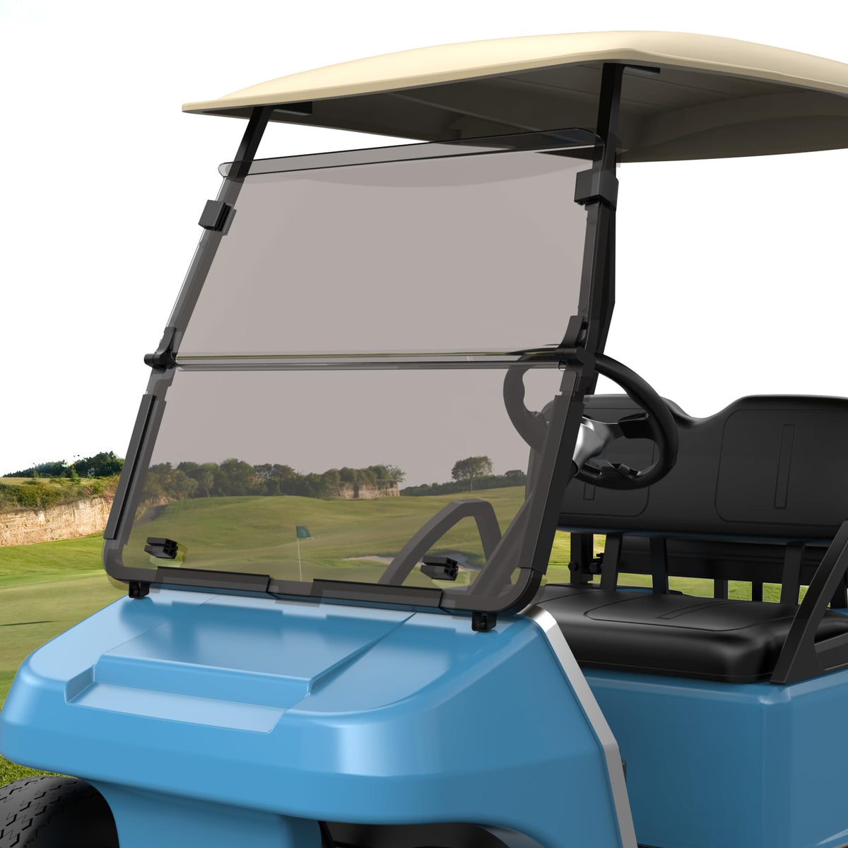 10L0L Club Car DS windshield front view with clear visibility.