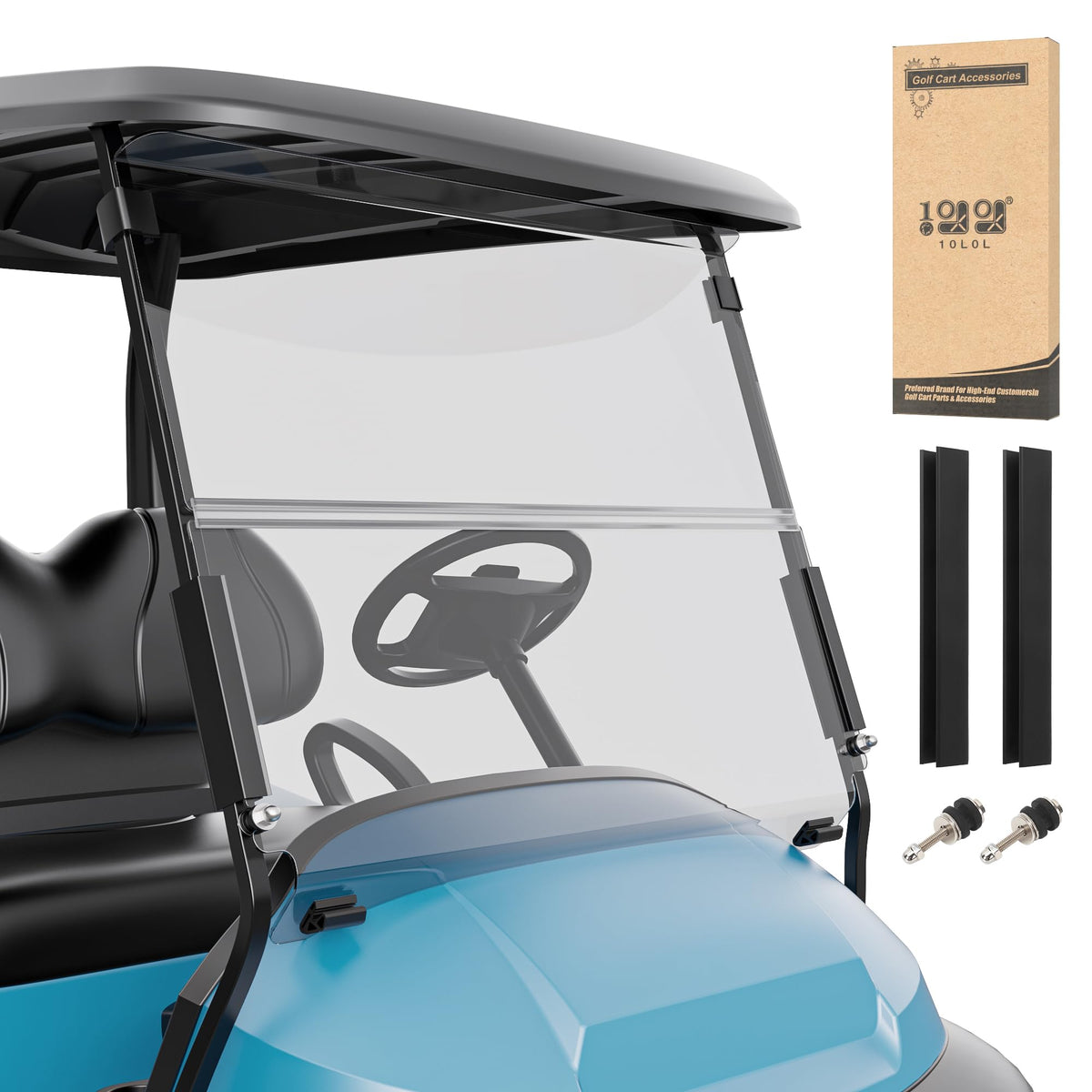 10L0L windshield on Club Car Precedent front view improving visibility