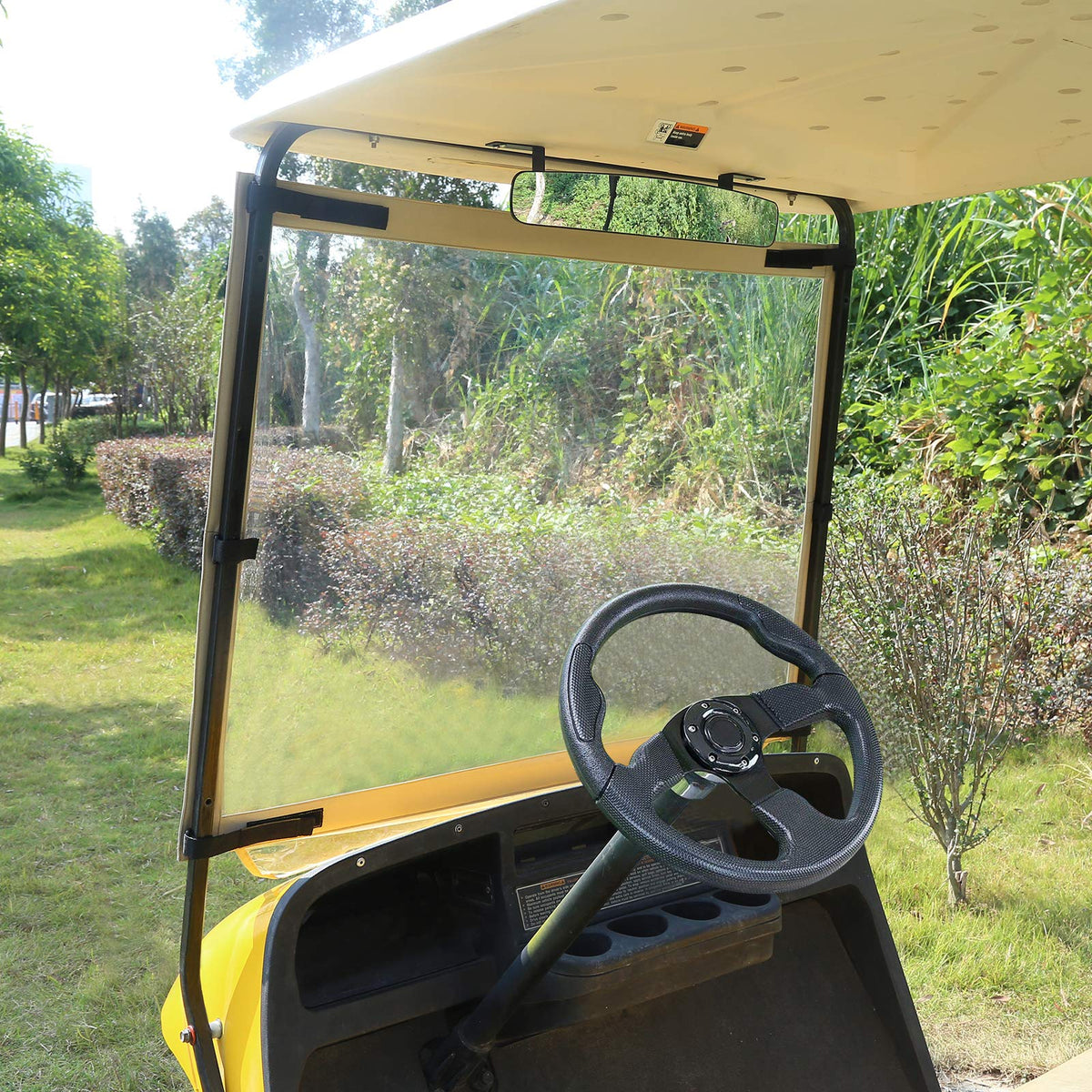 10L0L EZGO TXT Windshield installs with Velcro; no drilling required