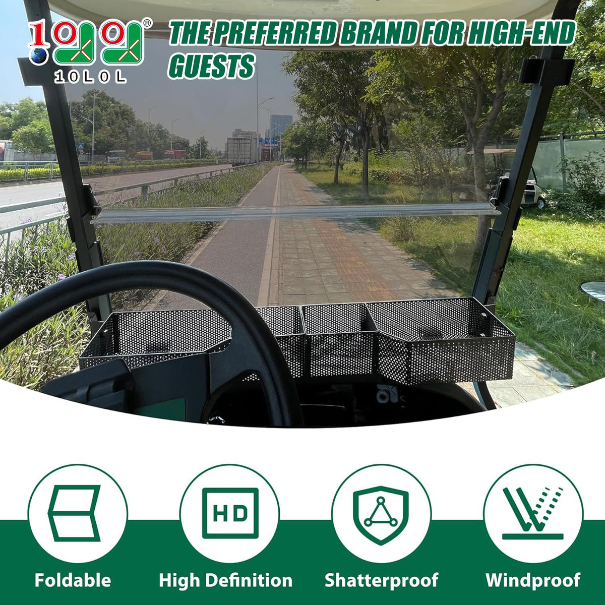 Closeup of folding mechanism on 10L0L windshield for easy storage.