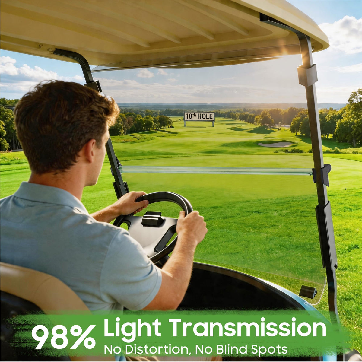 10L0L HD clear view windshield preserves sharp visibility on the golf course