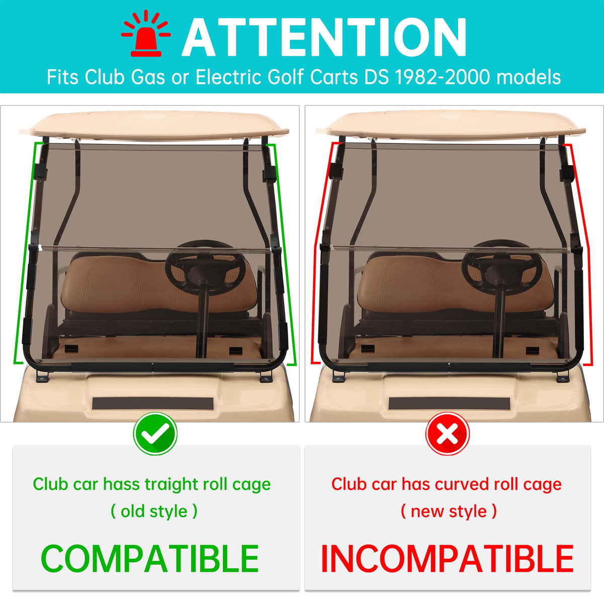 10L0L Windshield features preinstalled pivots for quick installation on Club Car DS.
