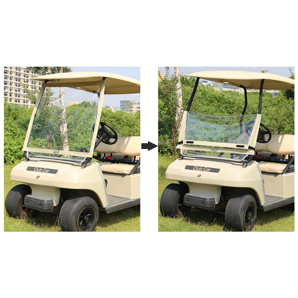 10L0L windshield seals on sides, top, and bottom to block wind and rain.