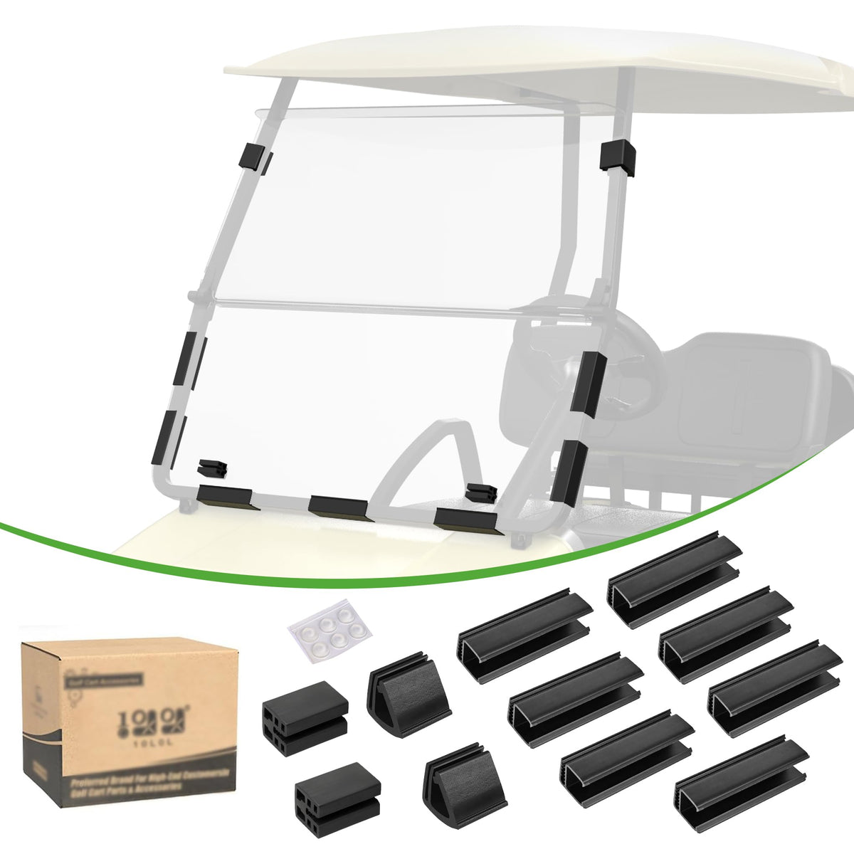 10L0L windshield upper retaining clip secures the glass for Club Car and Yamaha models
