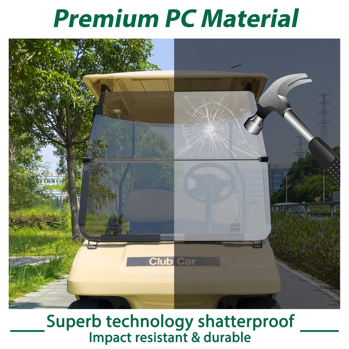 10L0L windshield with anti-UV coating for sun protection.