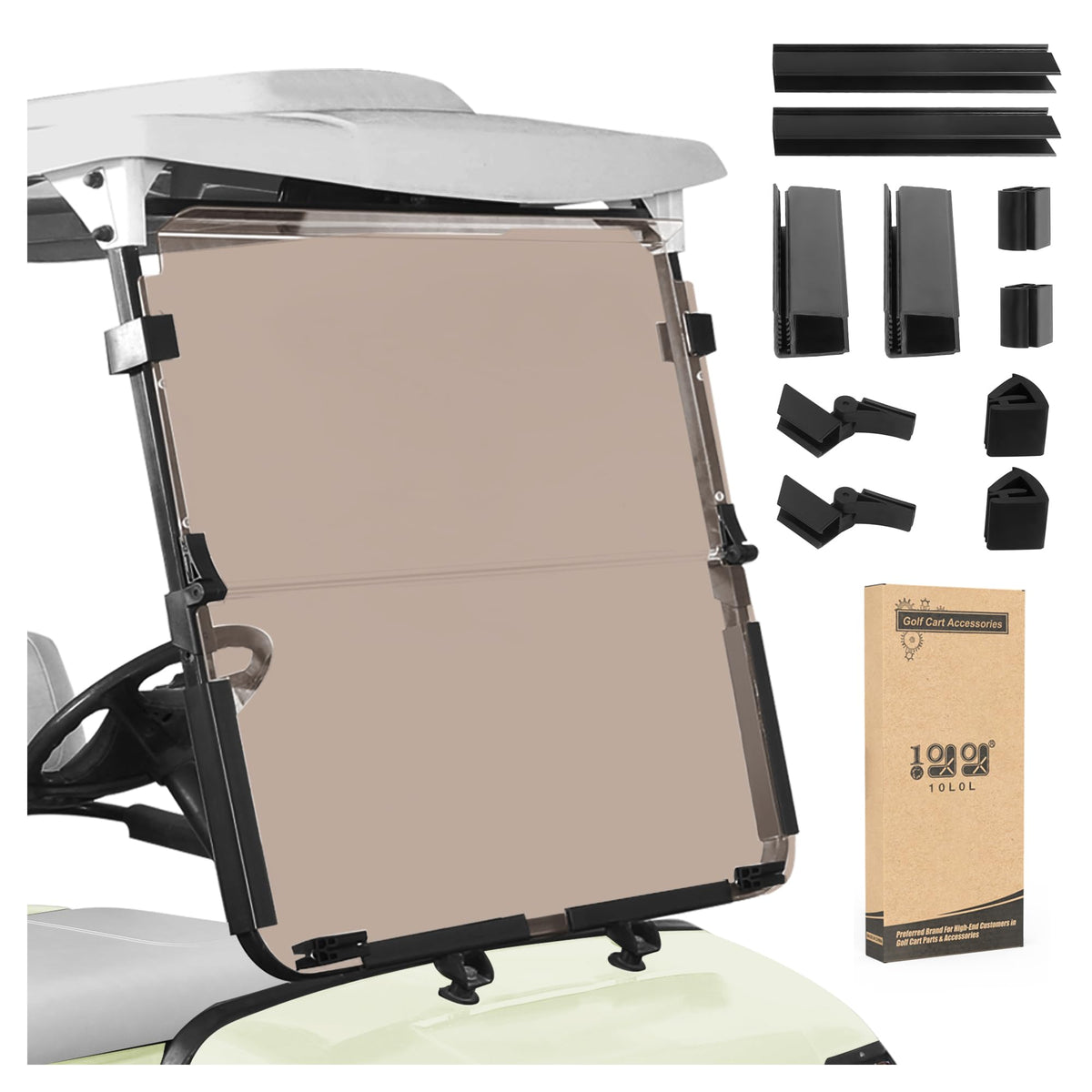 10L0L Golf Cart Windshield on Yamaha G14/G16 front for clear protection.