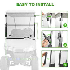 Winter-friendly fold design blocks cold gusts while preserving visibility on EZGO RXV.