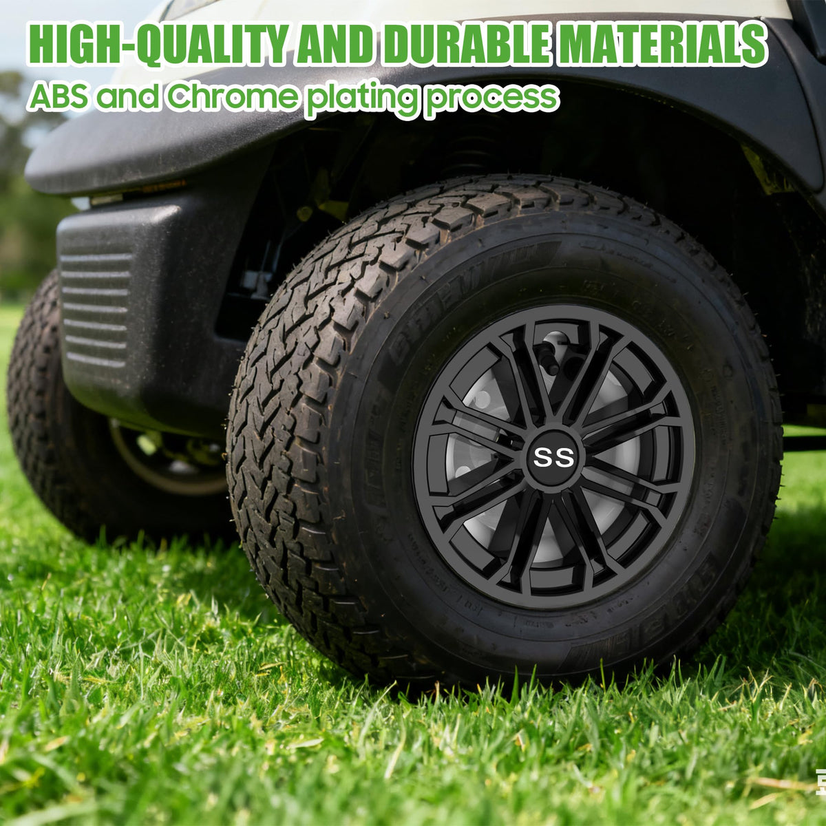 10L0L Yamaha 8-inch wheel cover frontview enhances cart style with durable ABS.