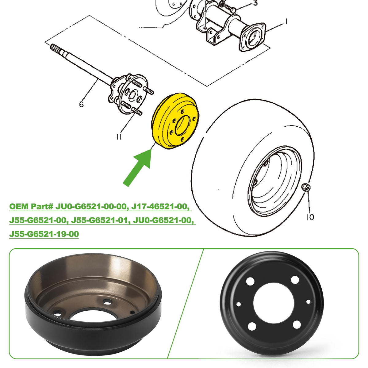 10L0L Yamaha brake drum installation-ready with hub components