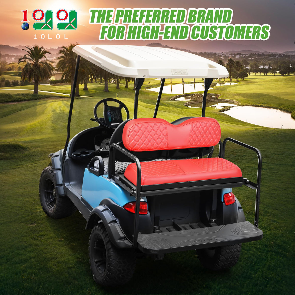 10L0L Yamaha Club Car EZGO rear seat cover in red protects upholstery.