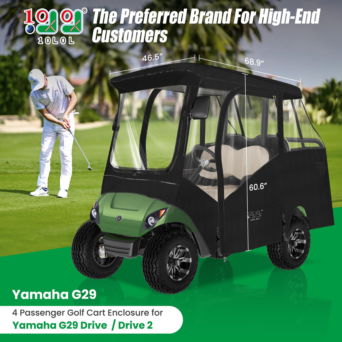 10L0L enclosure with side mirror openings for easy visibility on the Yamaha cart