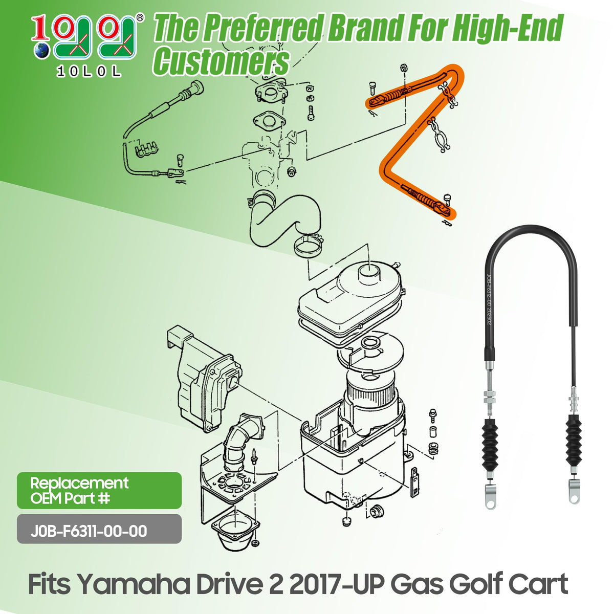 10L0L Yamaha Drive 2 gas model cable ensures precise accelerator control