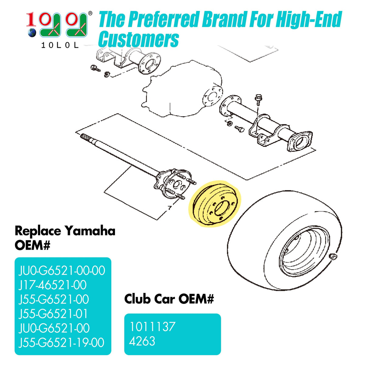 10L0L brake drum for Yamaha G2 increases stopping power.