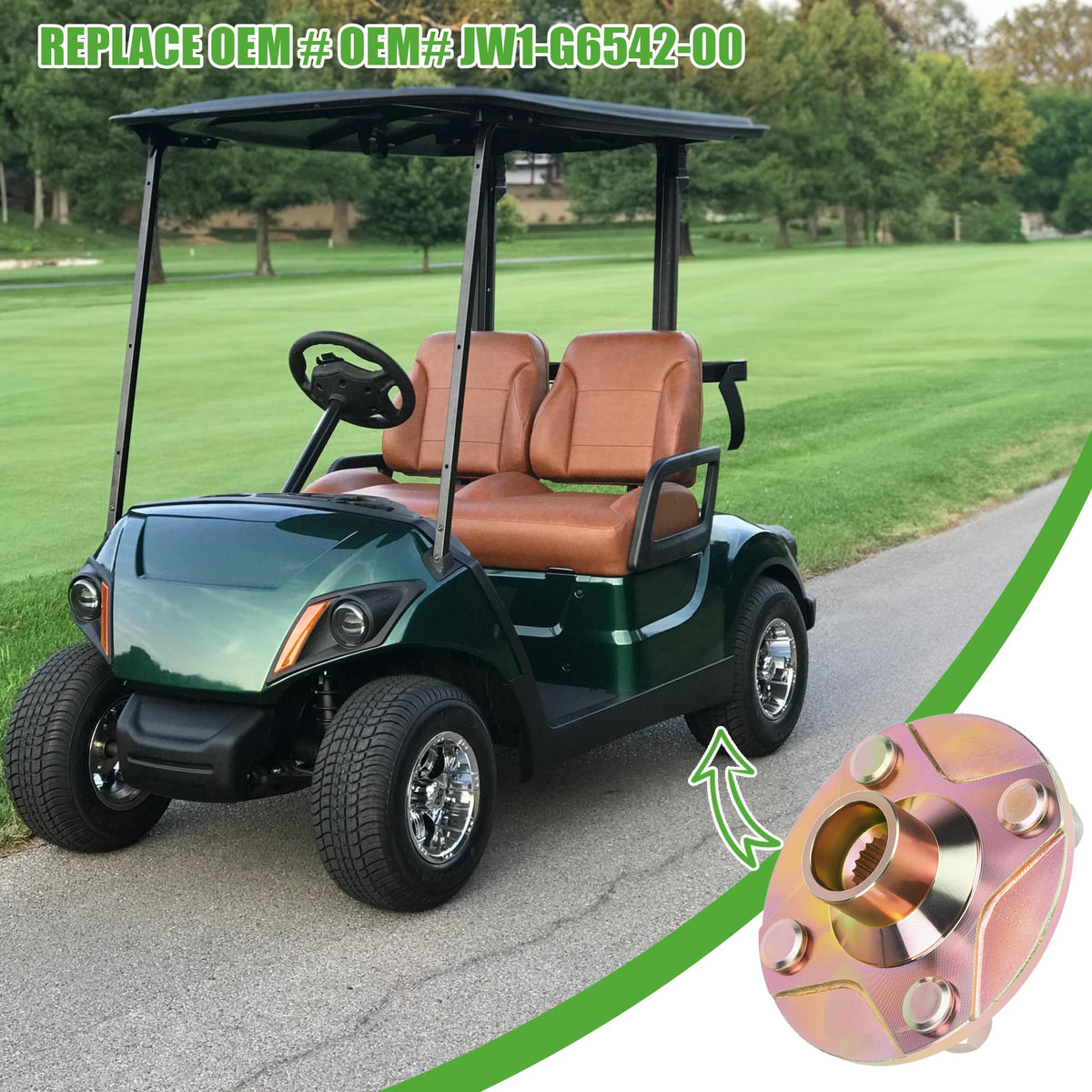 10L0L golf cart hub testing scene shows durability-ready replacement.