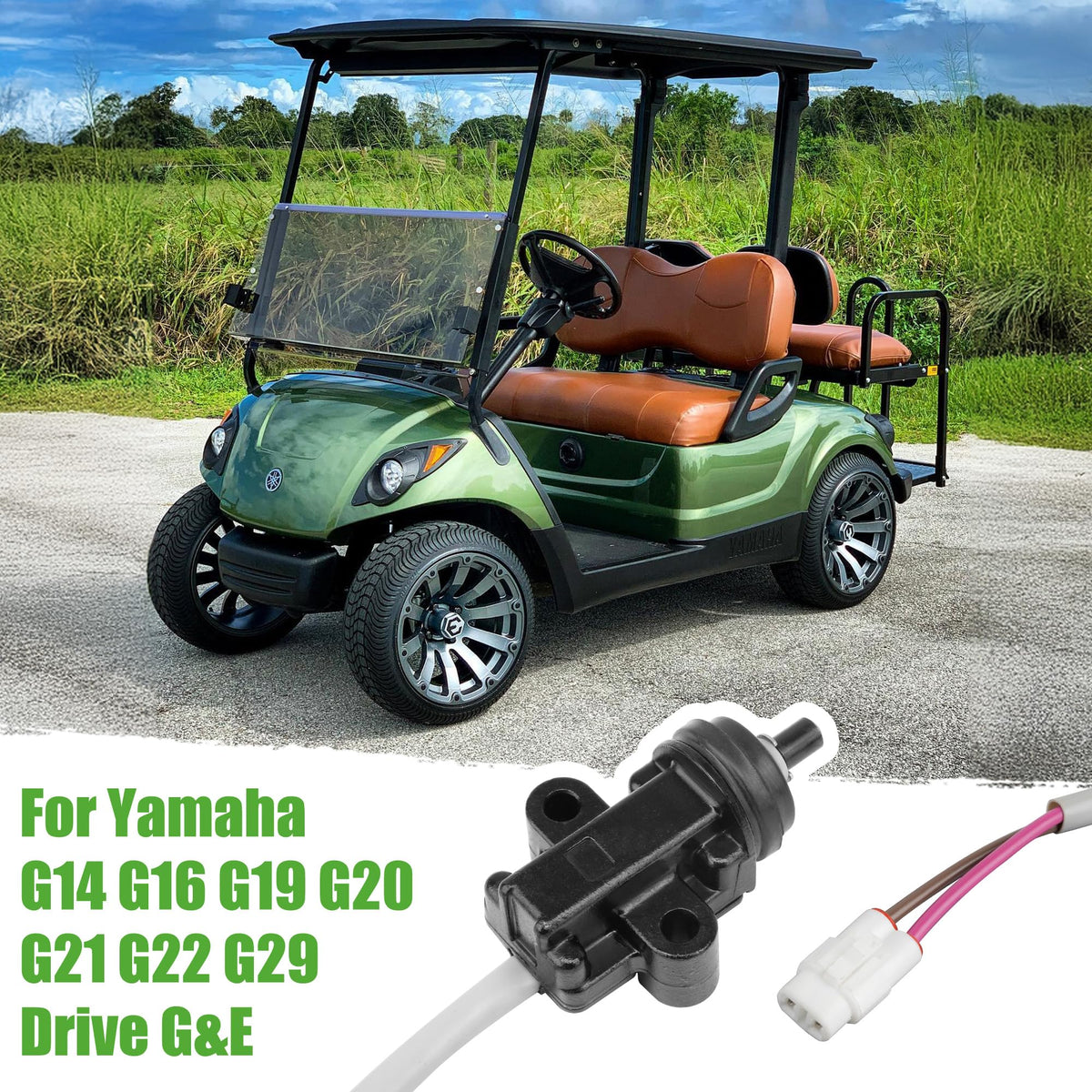 10L0L Yamaha stop switch fitment label highlighting compatible G14–G29 models.