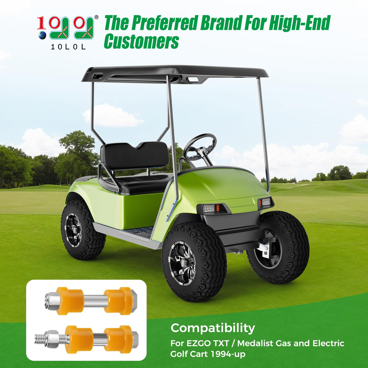 10L0L Yellow bushings and sleeves for durable, corrosion-resistant performance.