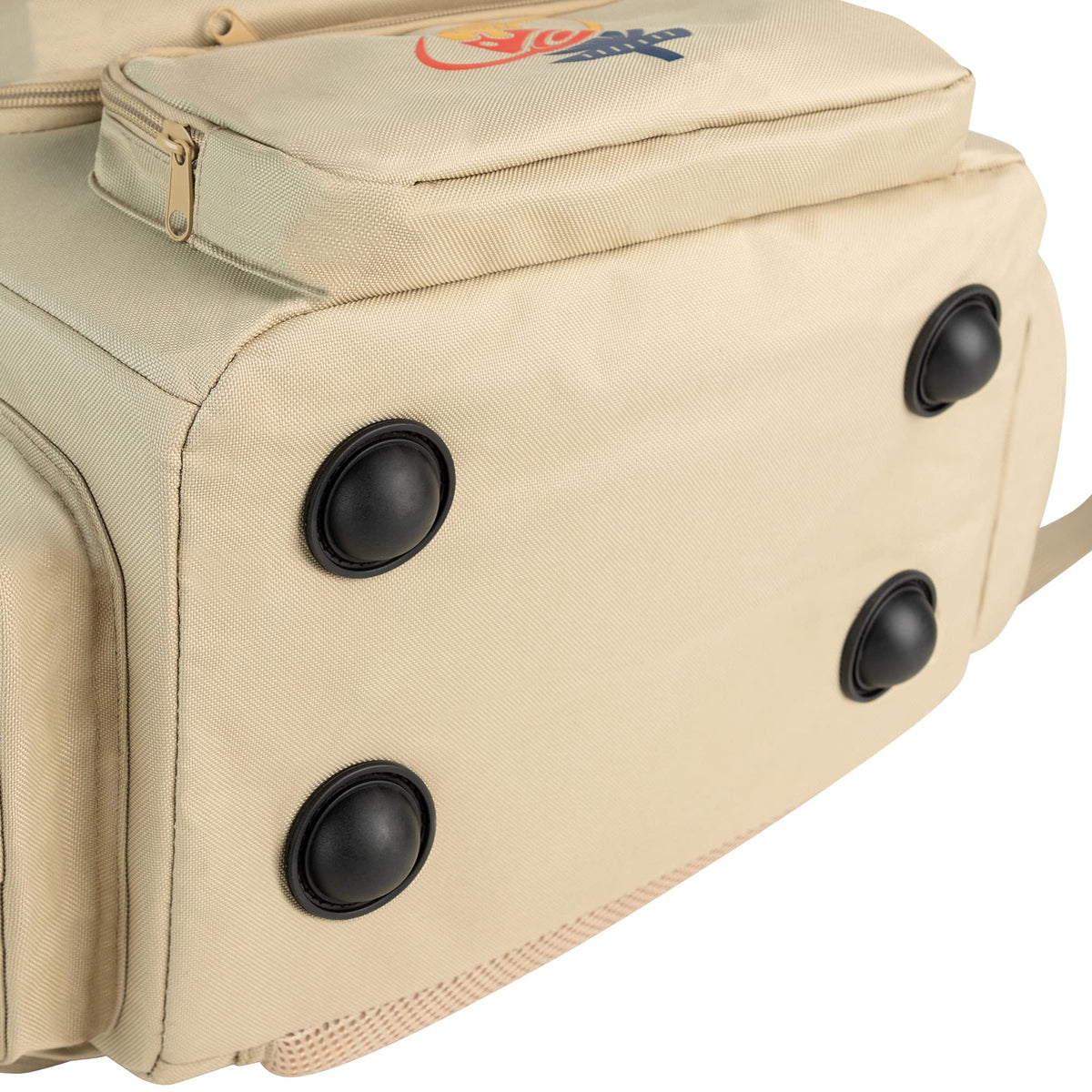 Multiple storage pockets organize keys, umbrella, and accessories