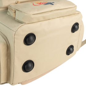 Multiple storage pockets organize keys, umbrella, and accessories