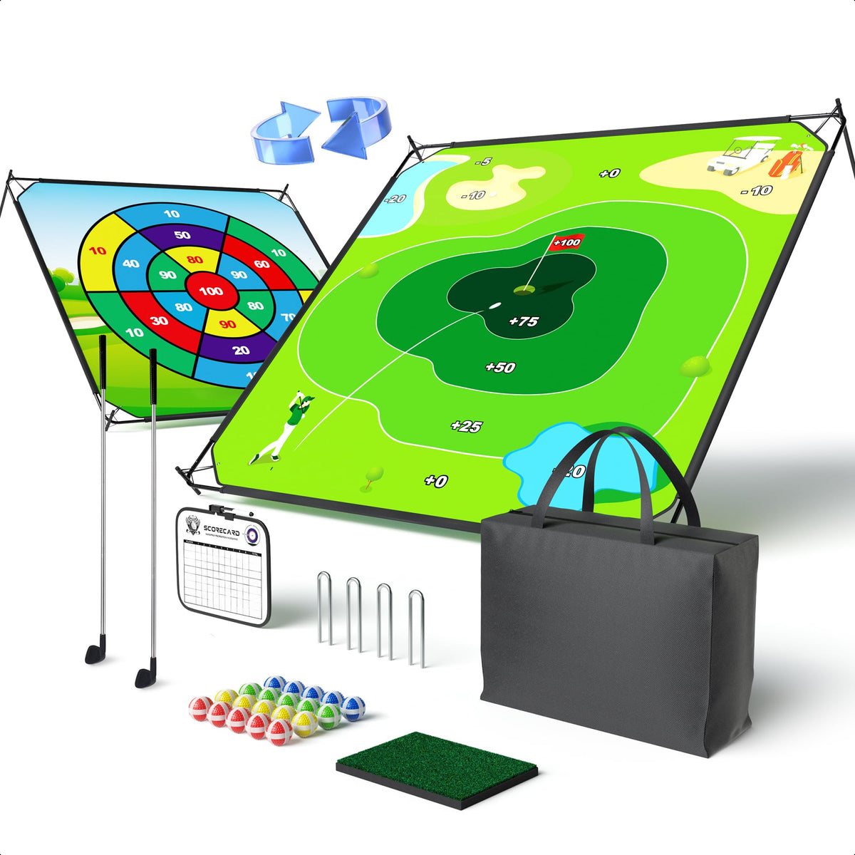 1GoTo-G Battle Golf Chipping Board shows a complete family-friendly setup for quick, fun practice.