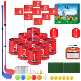 1GoTo-G Golf Bucket Game 9-hole course setup for backyard fun