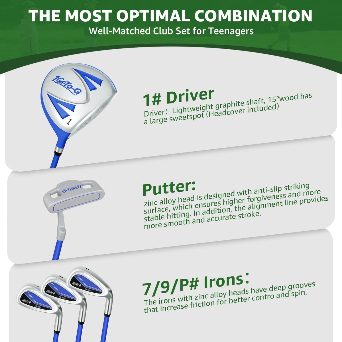 1GoTo-G irons 7-iron to PW showcase larger sweet spots for easy contact