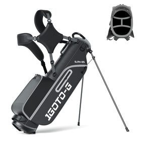 1GoTo-G Junior Golf Stand Bag front view showing organized compartments for easy access.