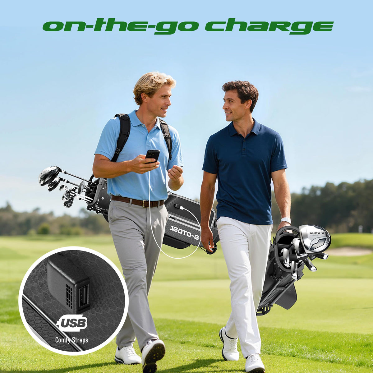 1GoTo-G Junior Golf Stand Bag rear view with padded straps for comfortable carries.