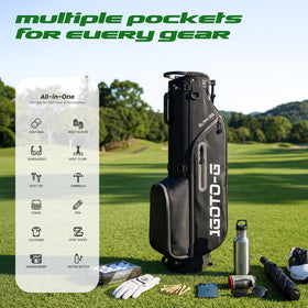 1GoTo-G Junior Golf Stand Bag with four zip pockets and soft-lined valuables pocket.