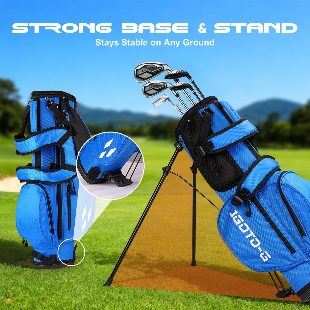 1GoTo-G Junior Golf Stand Bag durable base for stability on turf