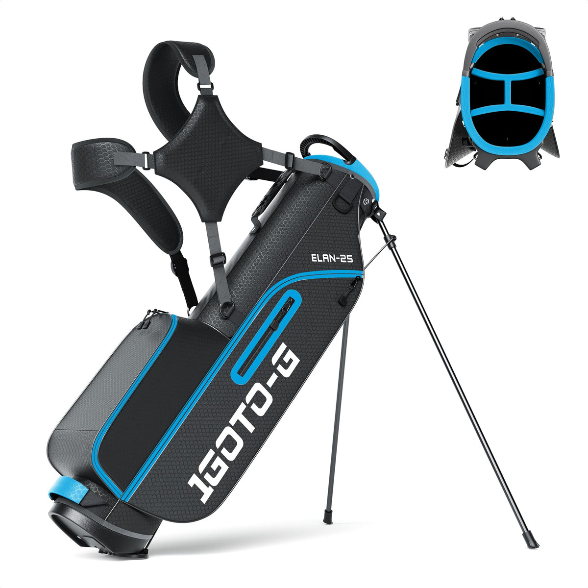 1GoTo-G junior golf stand bag front view showing compact lightweight design