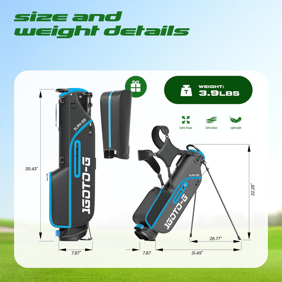 1GoTo-G junior golf stand bag padded shoulder strap for comfortable carry