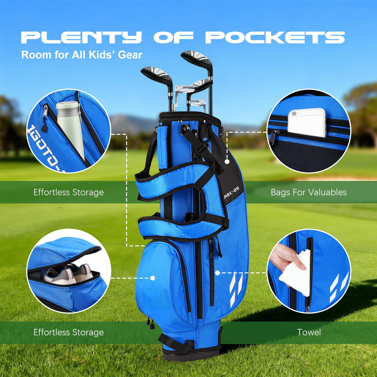 1GoTo-G Junior Golf Stand Bag rain hood protecting clubs in wet weather