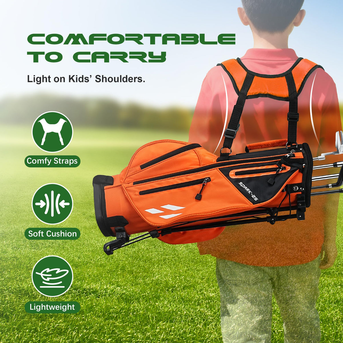 1GoTo-G Junior Golf Stand Bag adjustable shoulder straps, comfortable carry.