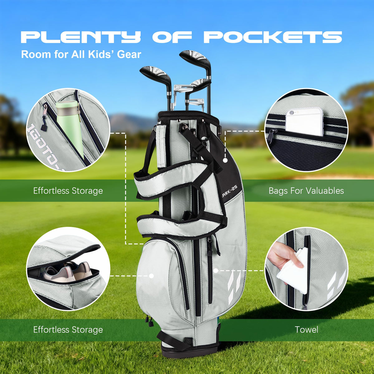 1GoTo-G junior golf stand bag adjustable straps for comfortable carrying.