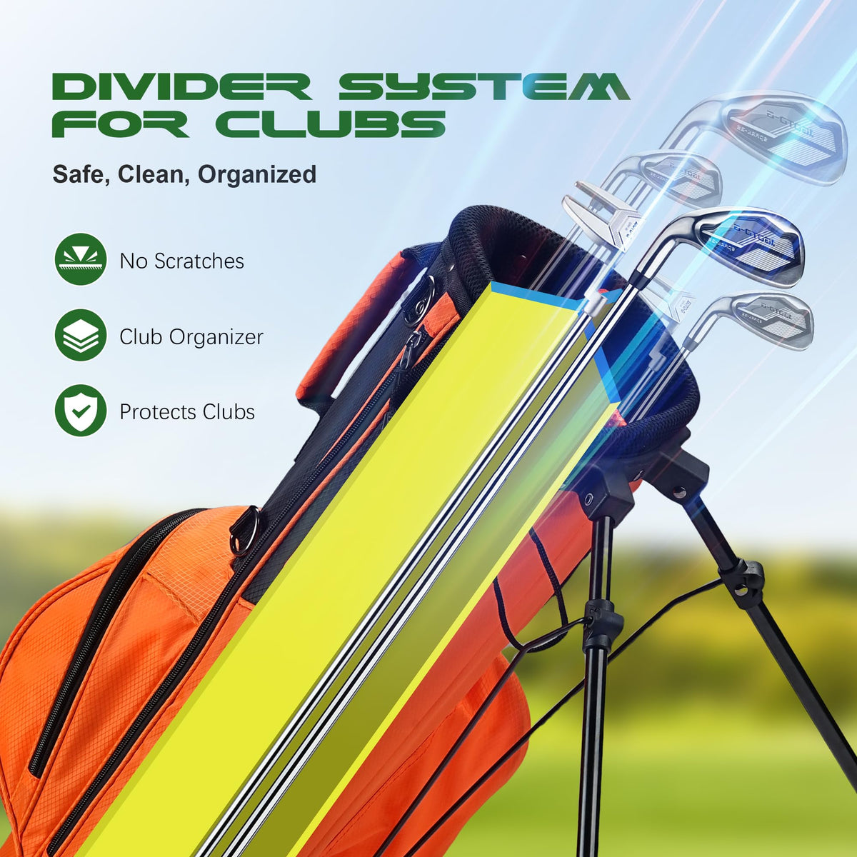 1GoTo-G Junior Golf Stand Bag sturdy base, stable on diverse surfaces.