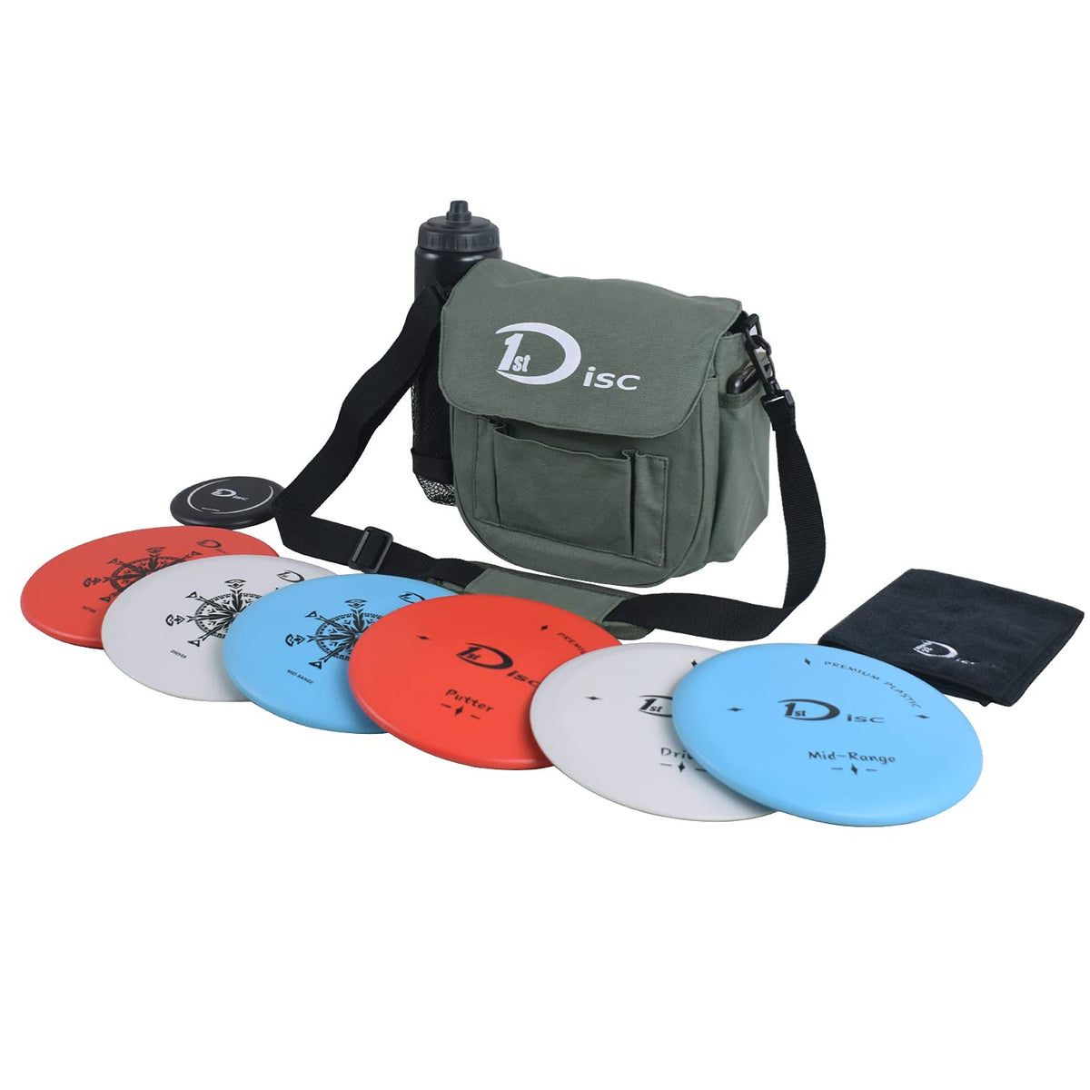 1st Disc DISC golf carry bag front view highlighting durable construction and pocket space.