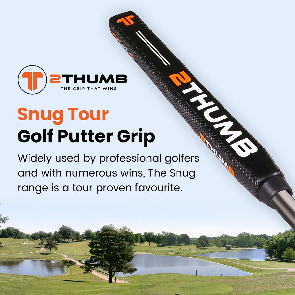 SNUG TOUR 24 putter grip side view in black for balanced feel.