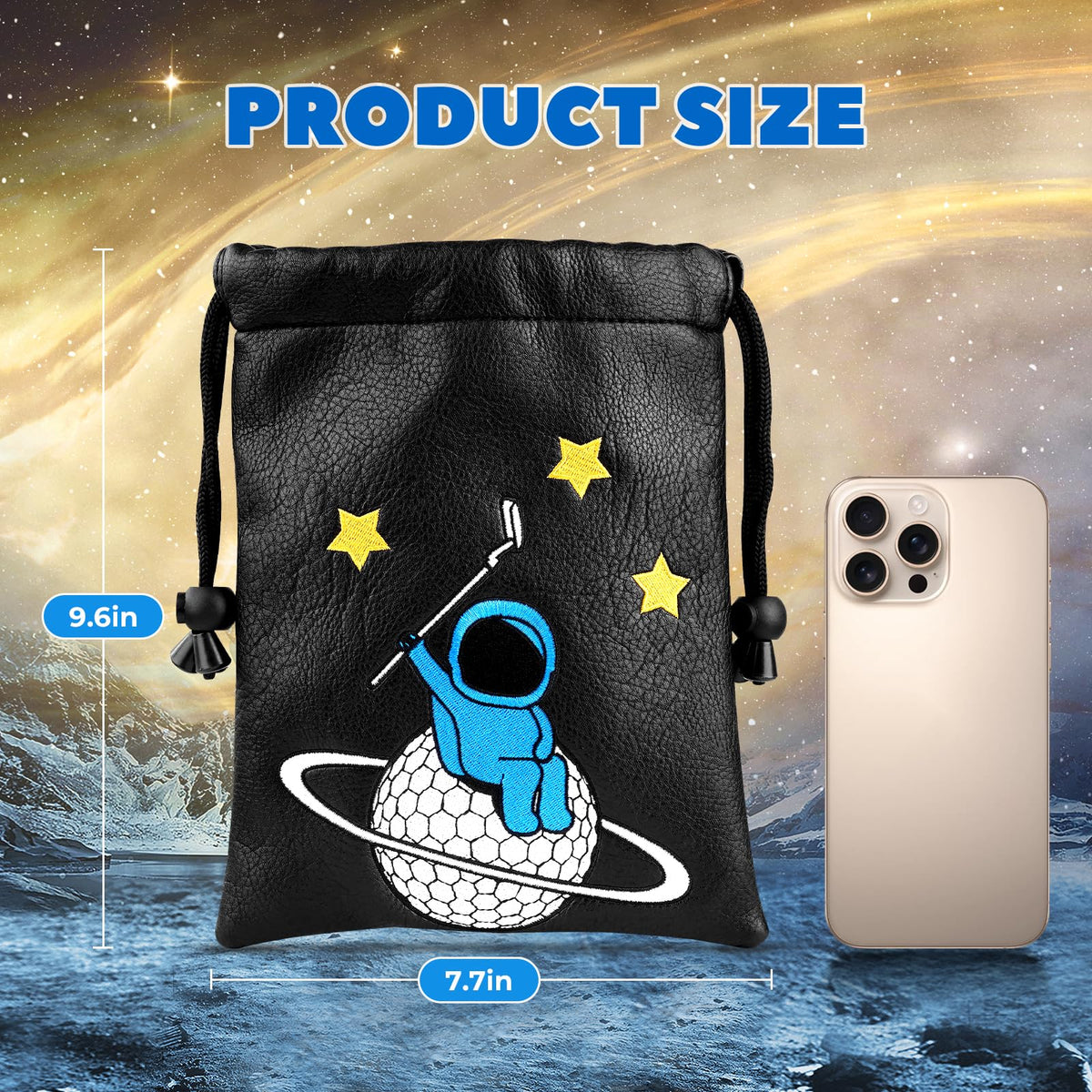 2thpart Astronaut Golf Valuables Pouch Bag astronaut embroidery feature on the pouch.