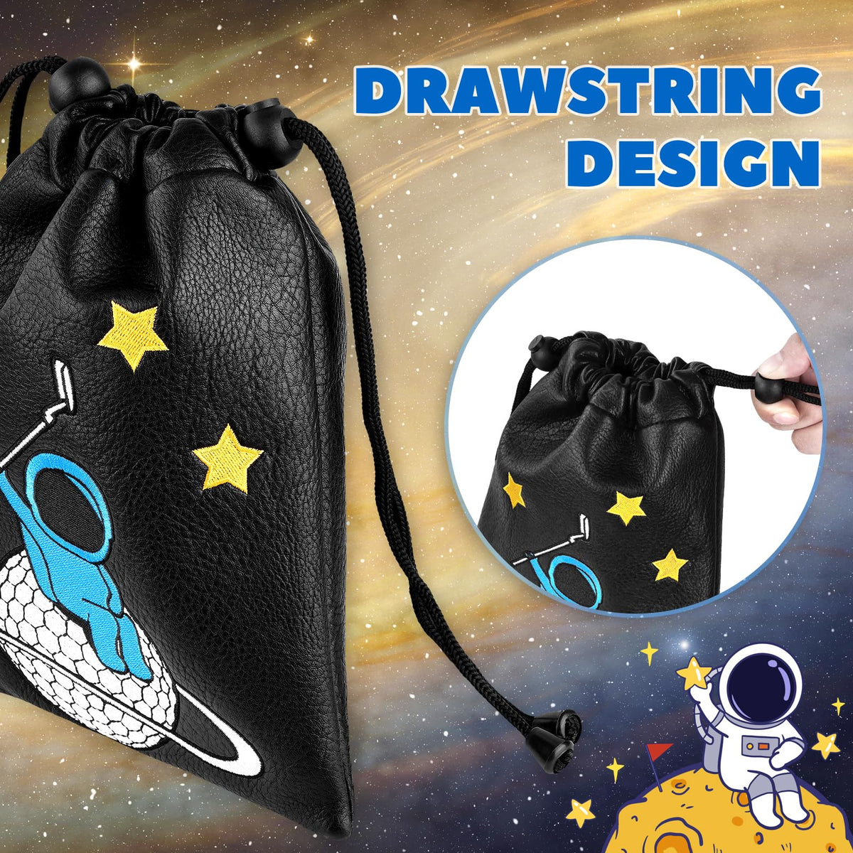 2thpart Astronaut Golf Valuables Pouch Bag stitching detail highlights durability.