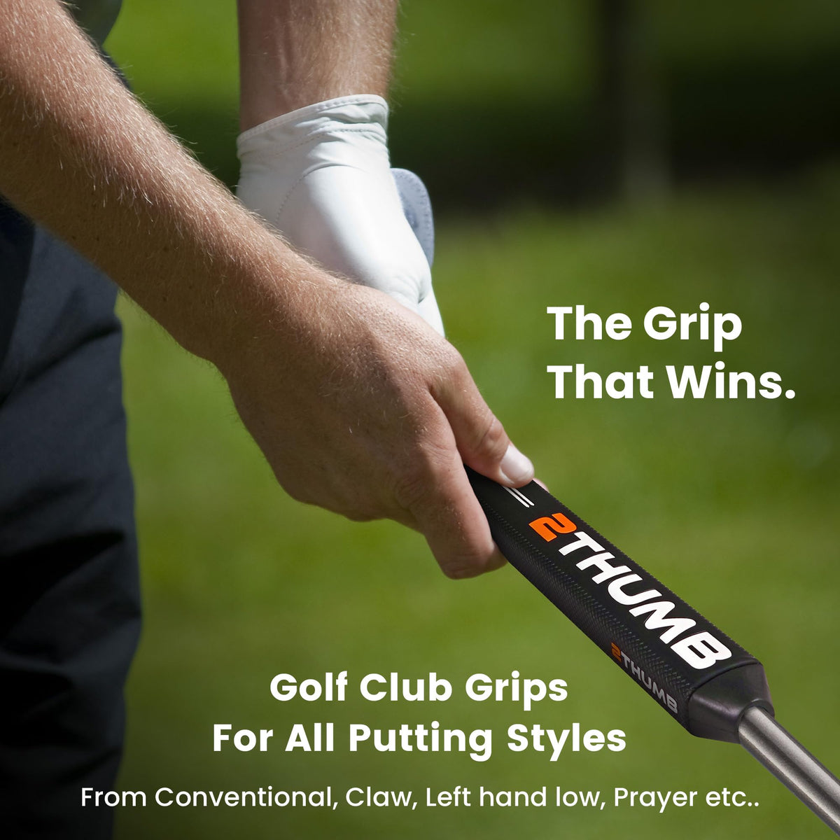 2 Thumb OG Lite 35 putter grip black top view highlights flat profile