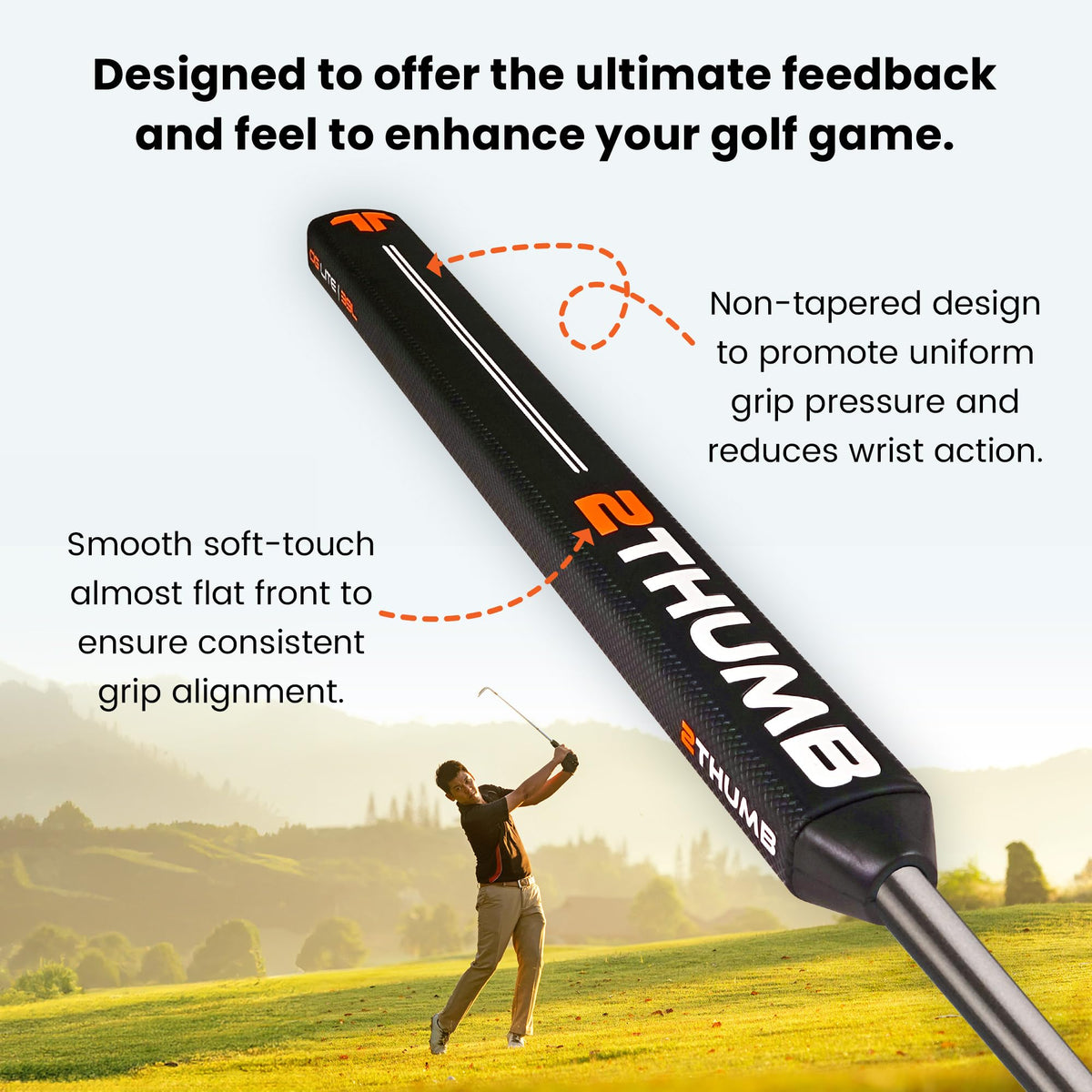 2 Thumb OG Lite 35 putter grip black weighs 60g for lightweight handling