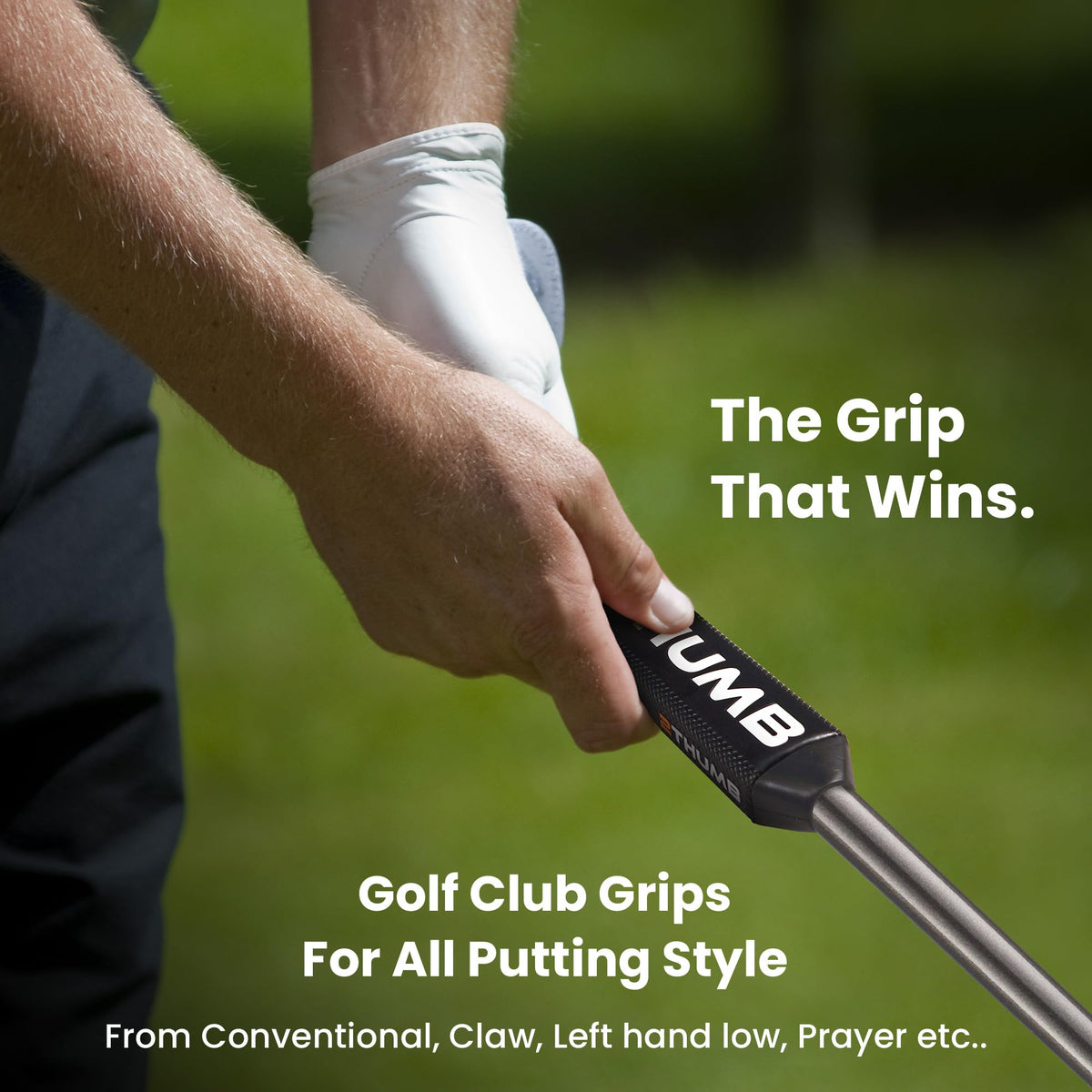 Front flat surface of 2 Thumb OG Lite 43 putter grip for alignment aid