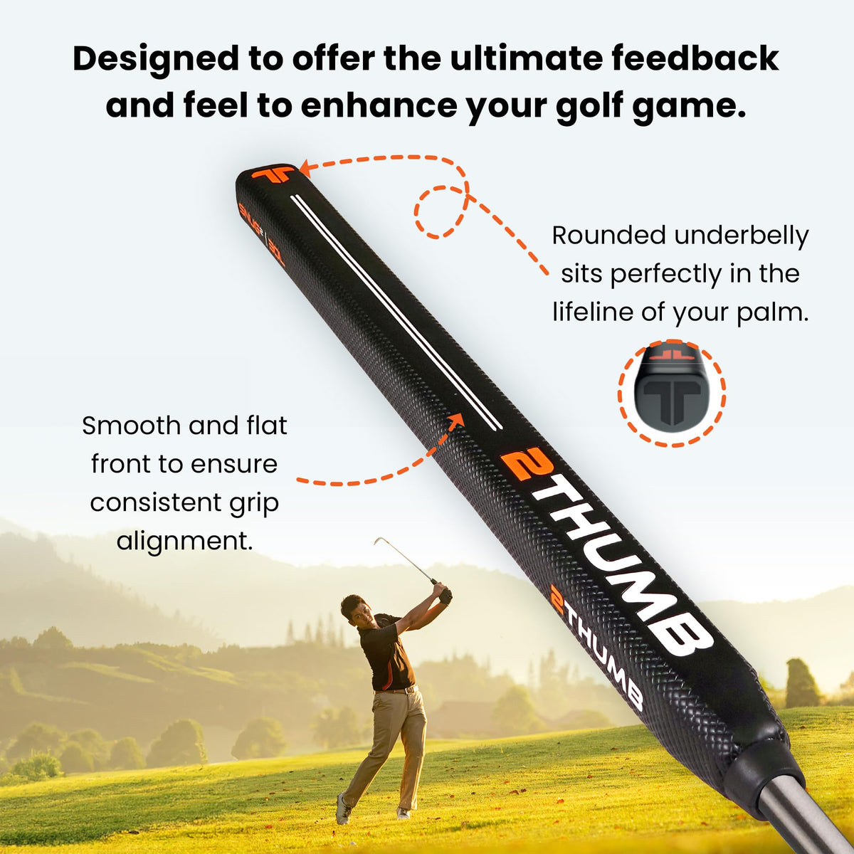 2 Thumb Snug SQ 27 putter grip packaging for easy storage and setup.